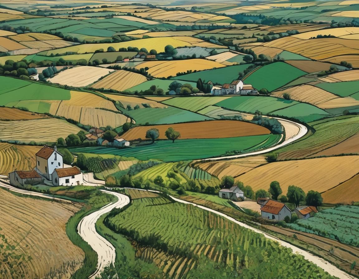 Ligne Claire Landscape: Farmland in Hergé Style