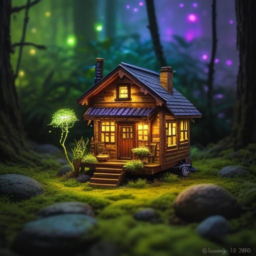Enchanting Miniature Forest House with Fireflies