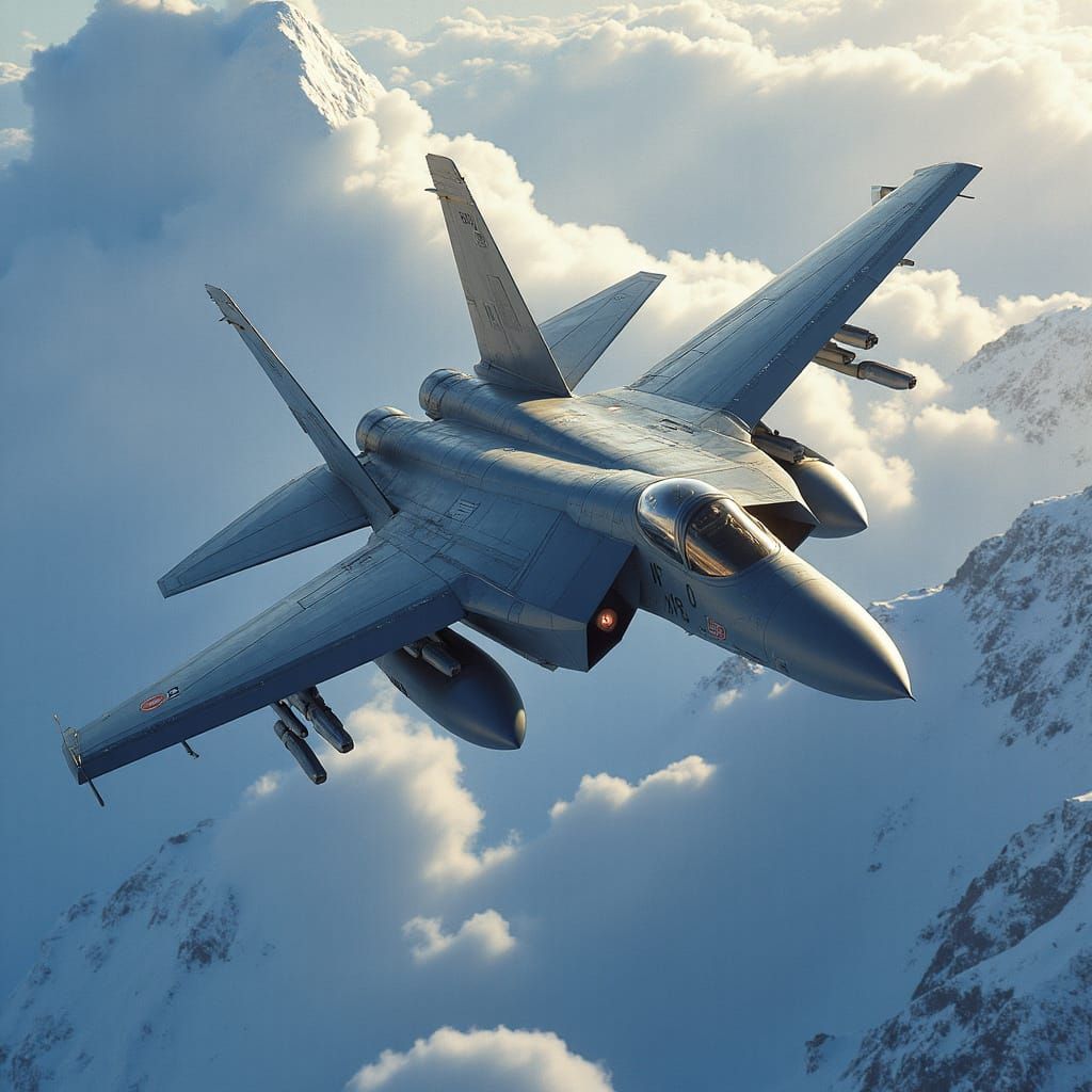 F-15 Eagle Soaring Over Arctic Landscape