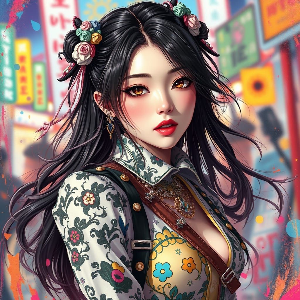 Harajuku Fashion Portrait in Splash Art Style
