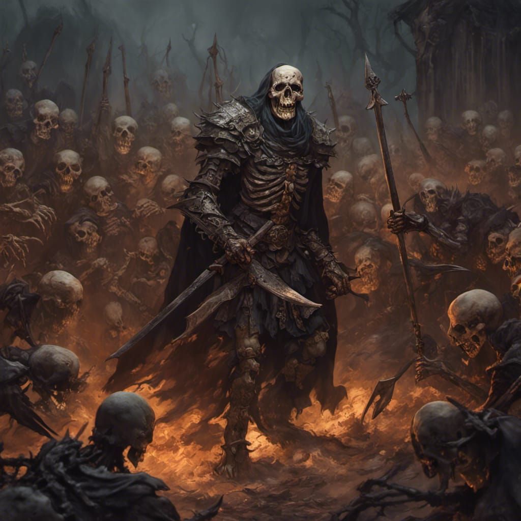 Undead Warlord Leading Skeleton Horde in Dark Fantasy Style