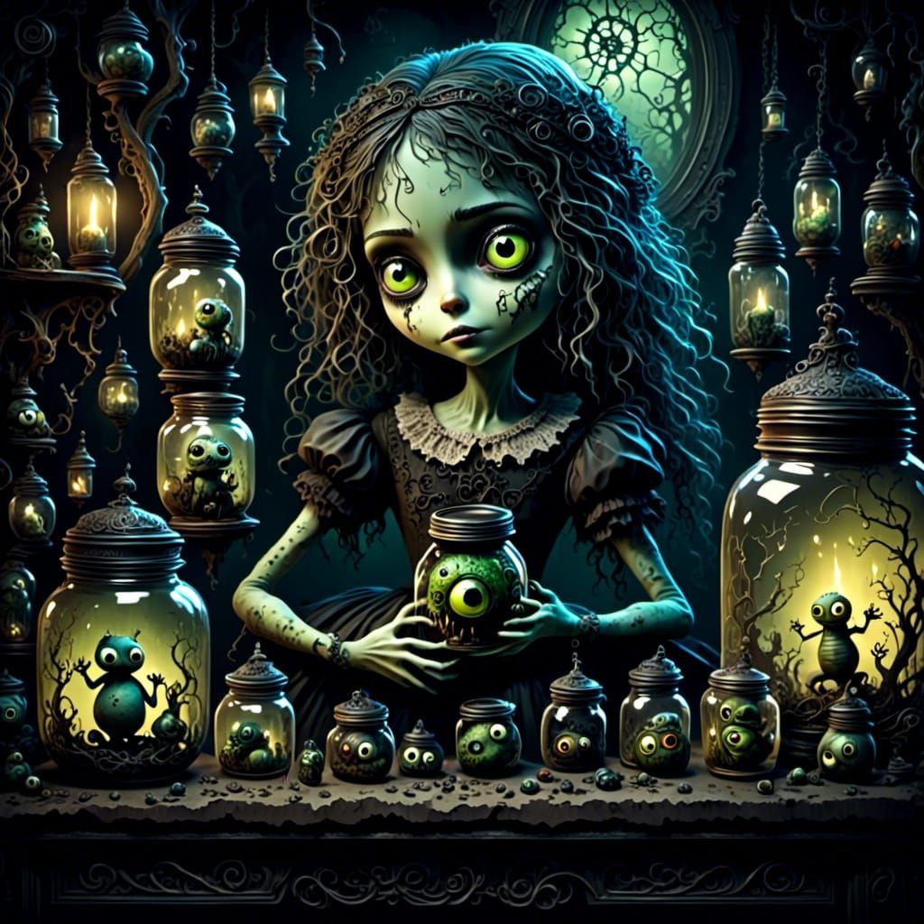 Eerie Doll in Doctor's Lab, Dark Romanticism Style