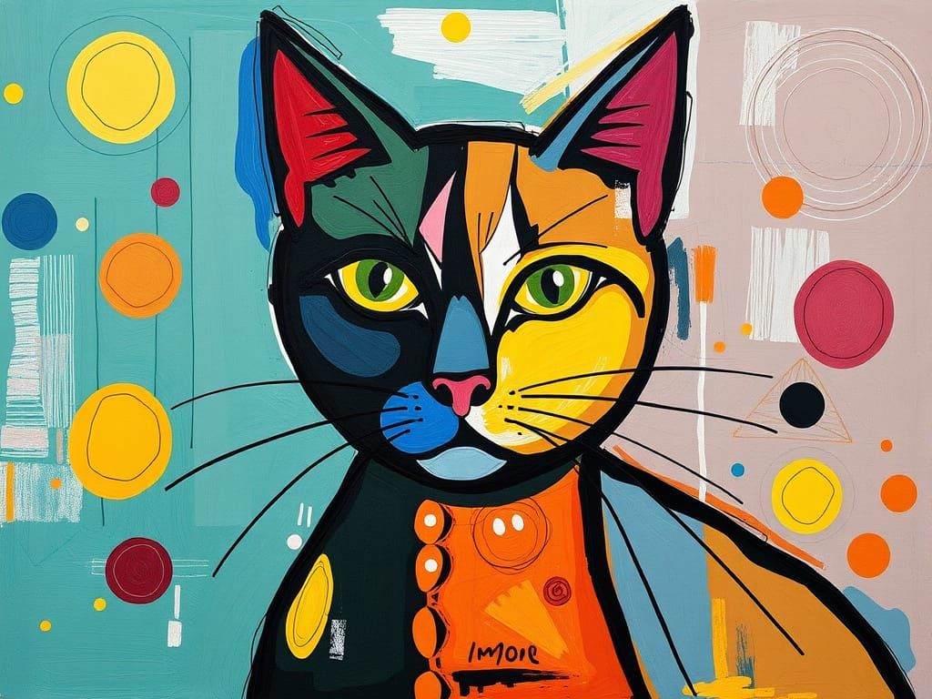 Abstract Cat Portrait in Picasso Style