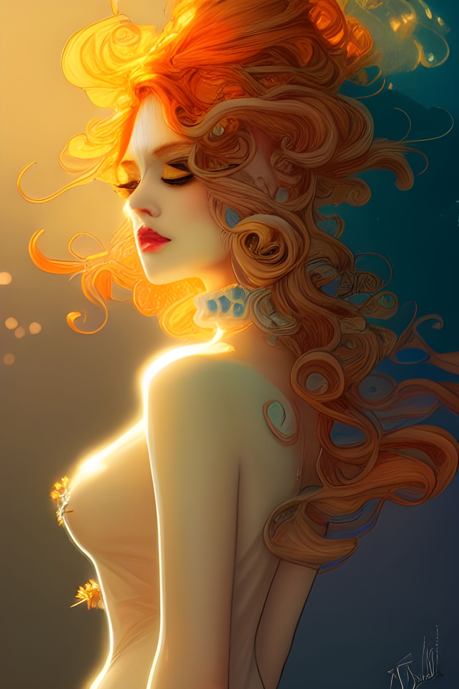 Bewitched: Intricate Scenic Image in Light Yellow and Orange