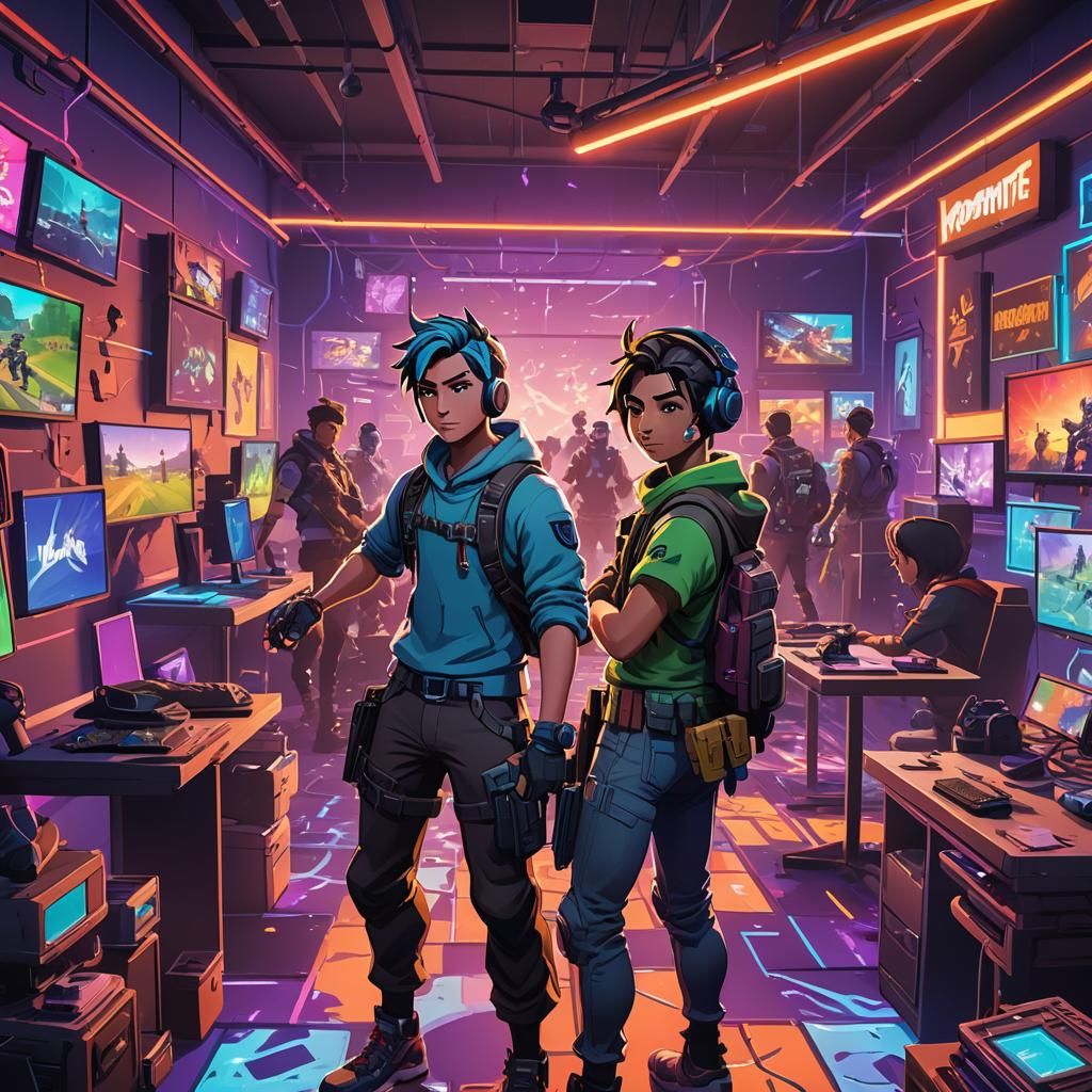 Anime Boys Playing Fortnite in Studio Trigger Style