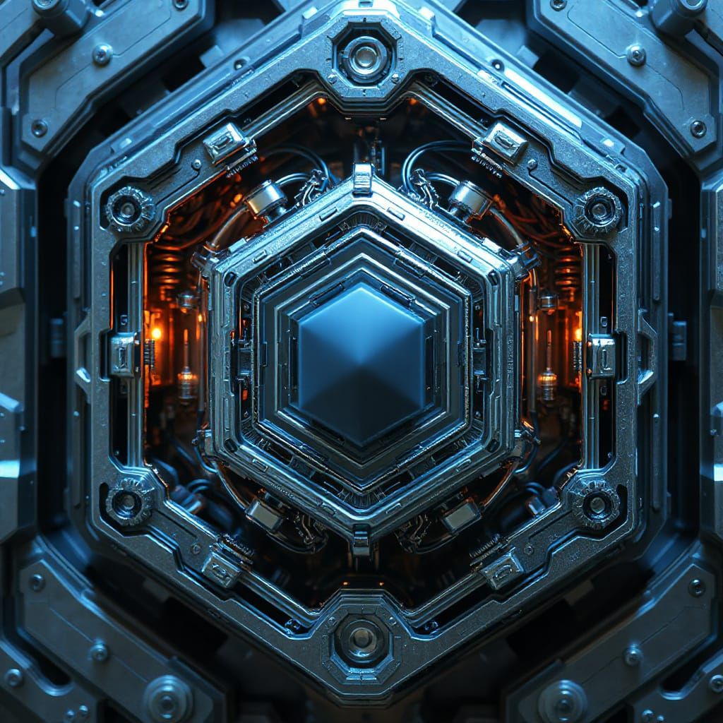 Surreal Futuristic Device in Polished Metal and Glowing Circ...