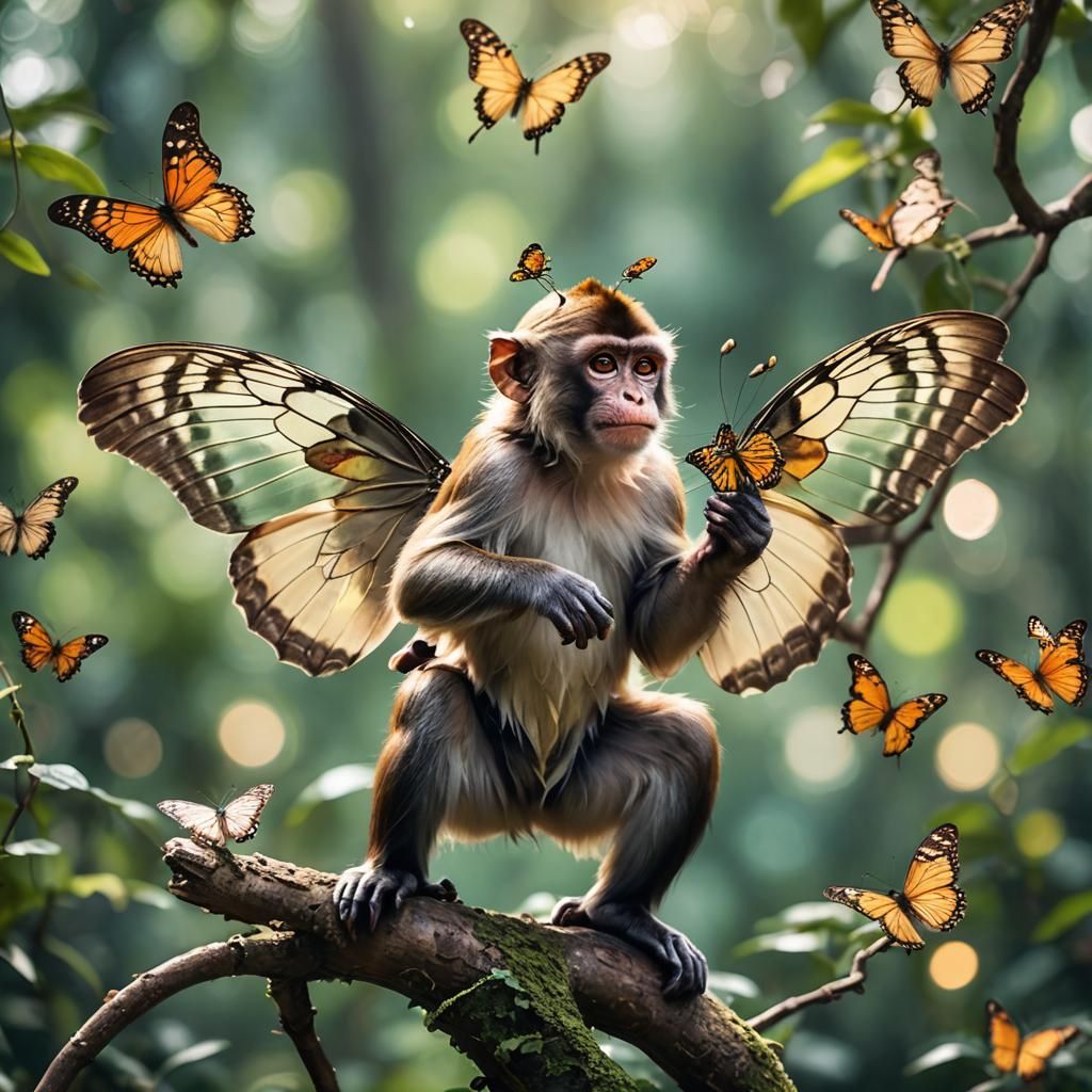 Monkey with Butterfly Wings in Natural Light