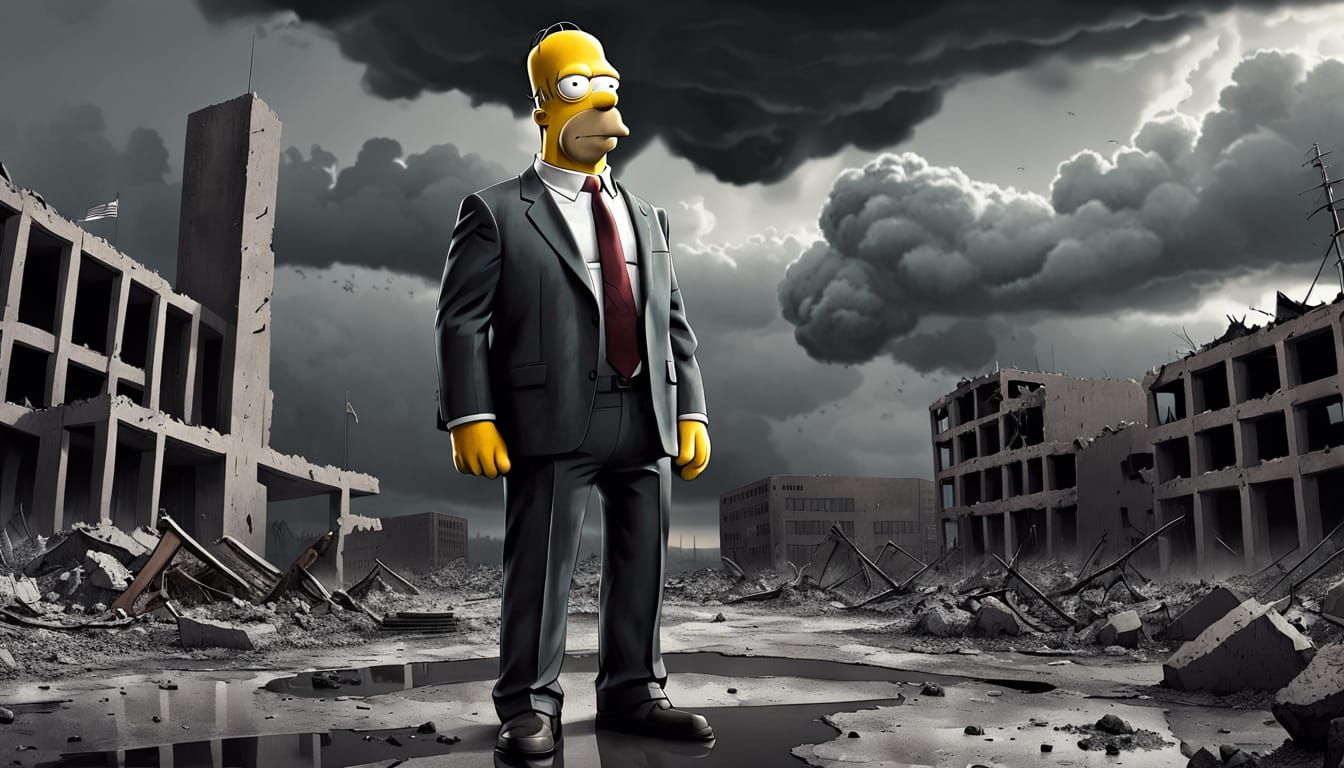 Homer Simpson in Dystopian Showdown Concept Art