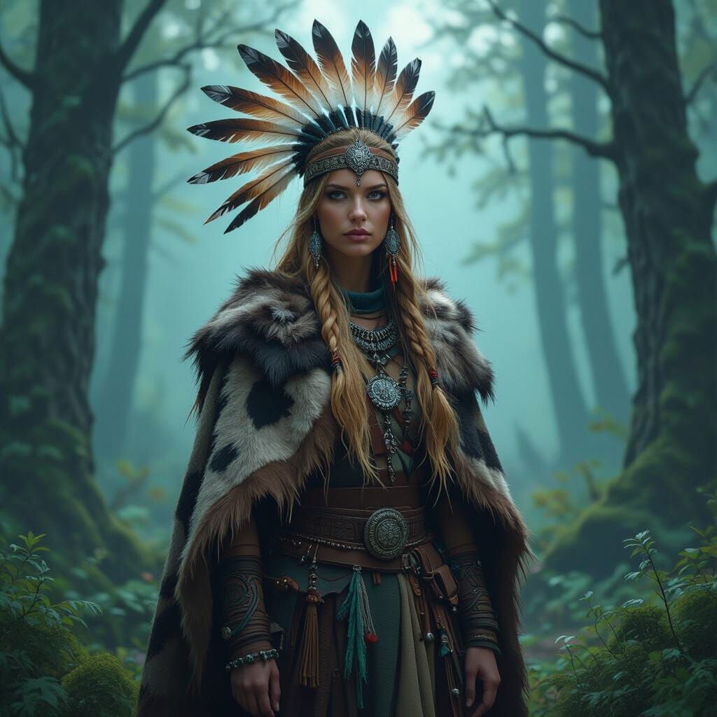 Viking Shaman in Mystical Forest, Nordic Folklore Style