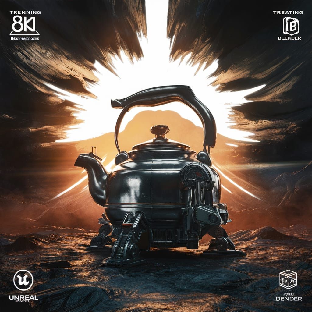 Gigantic Futuristic Mech Amidst Dramatic Sunset Landscape