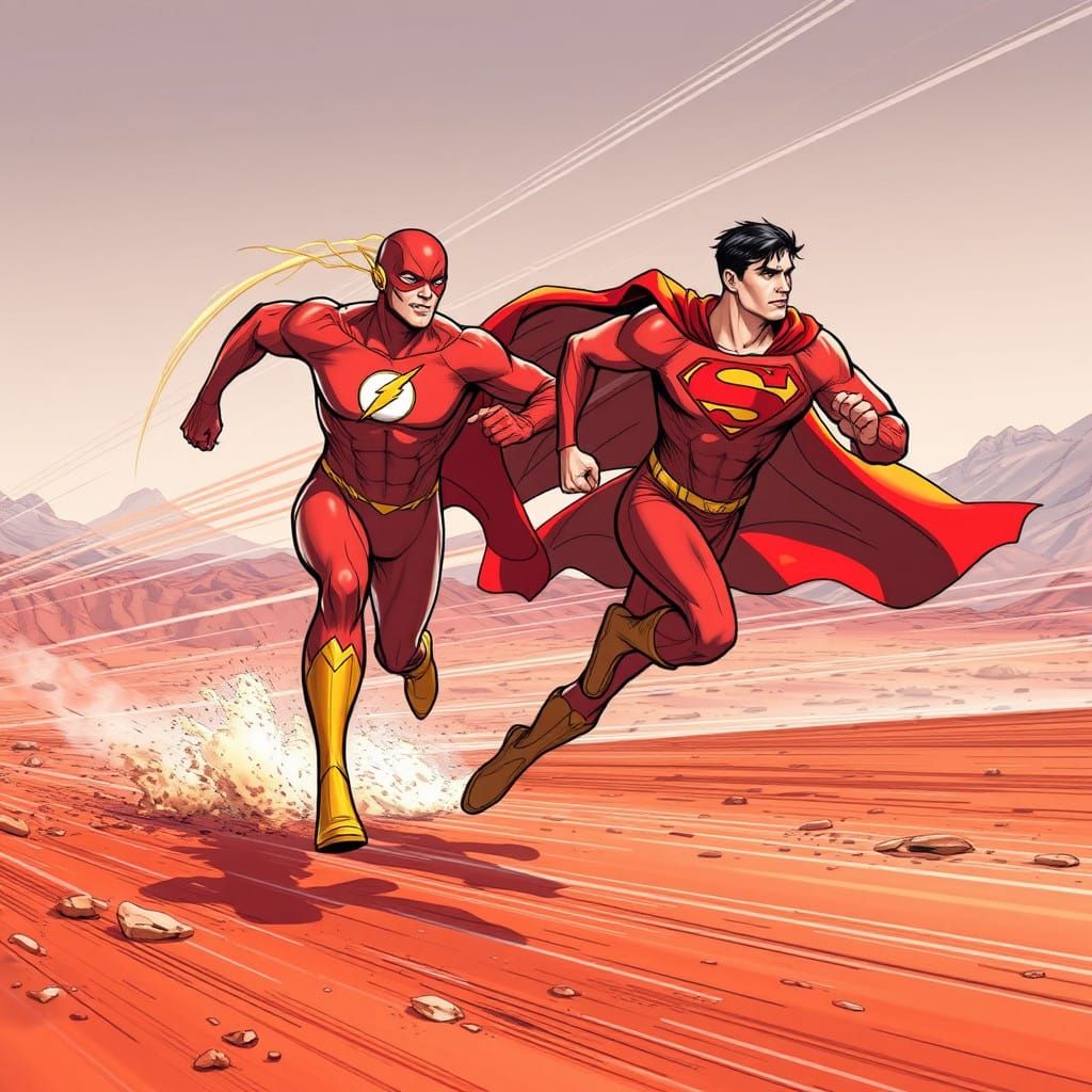 DC Heroes Speed Across Mars in Dynamic Comic Book Art