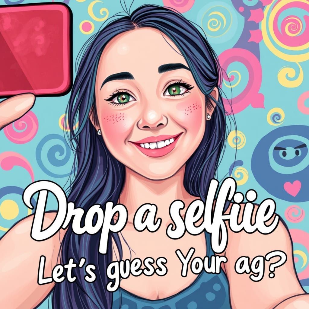 Selfie with Whimsical Cartoon Lettering in Pastel Colors