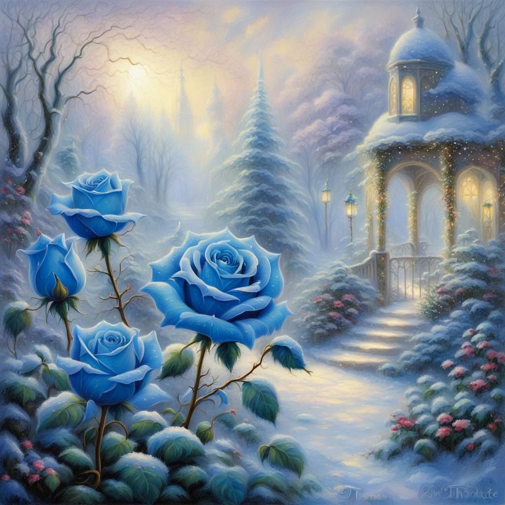 Blue Rose in Ethereal Winter Garden