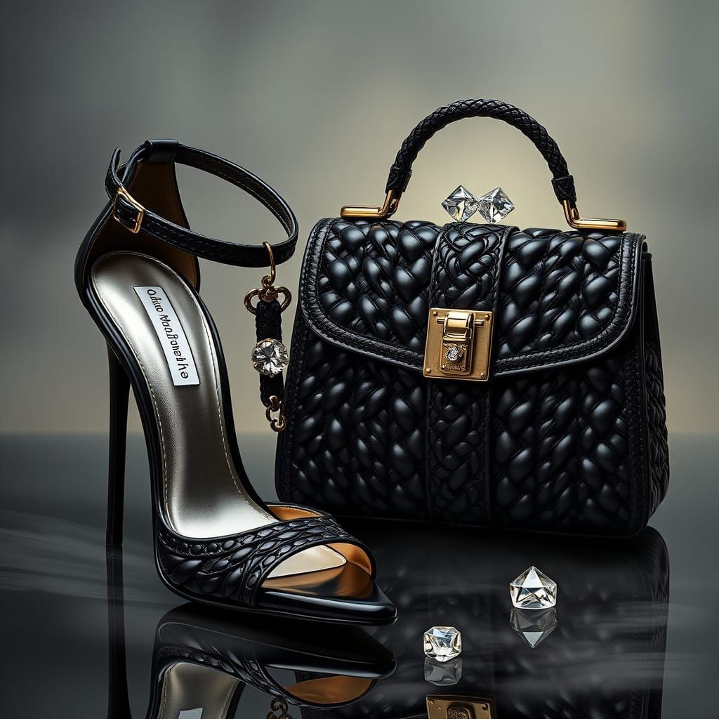 Braided Black Stilettos and Purse with Diamond Dice