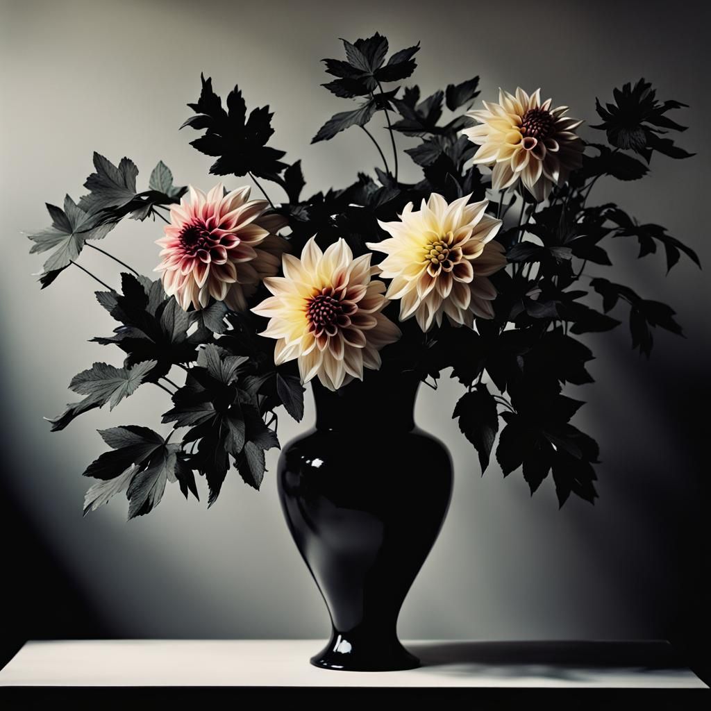 High Contrast Dahlia Bouquet in Sculptural Vase