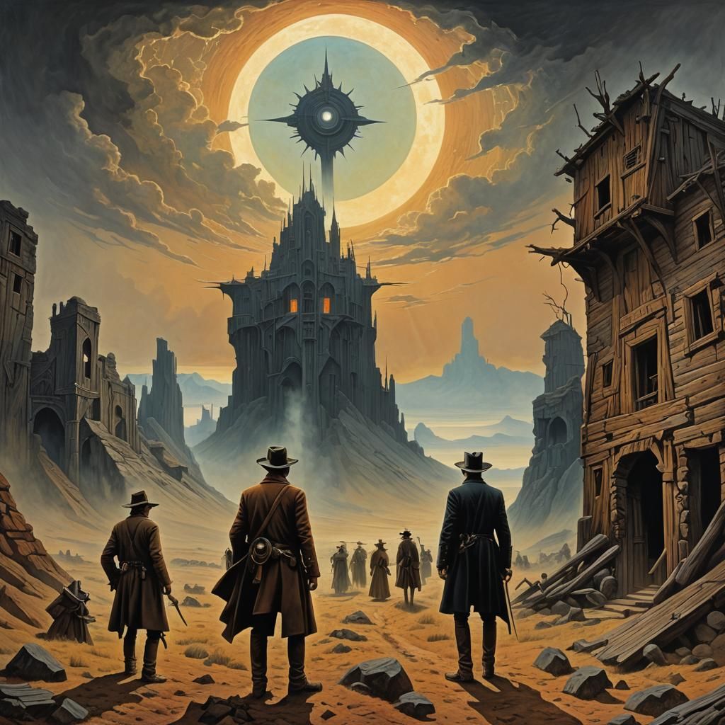 Epic Old West Showdown in Cubist Minimalist Style