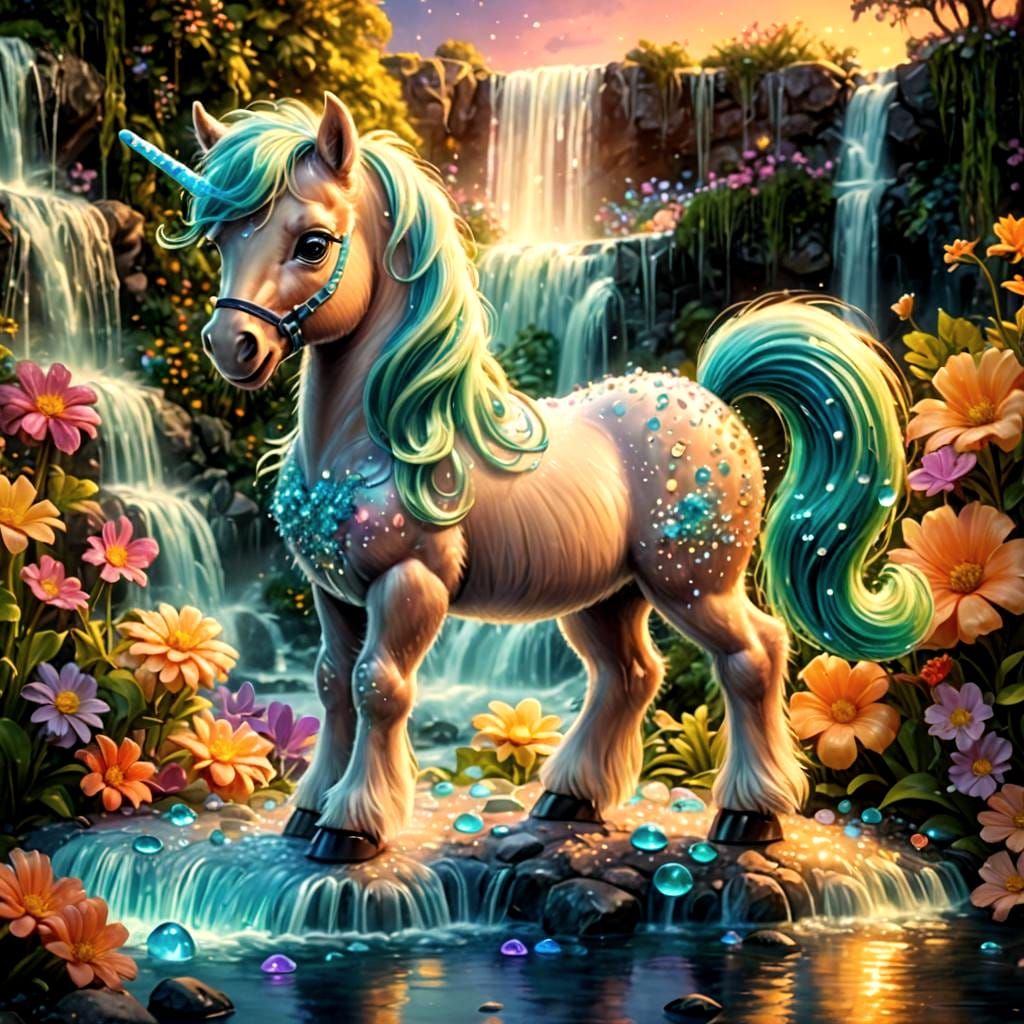 Chibi Pony in Bioluminescent Garden, Hyperrealistic Digital ...