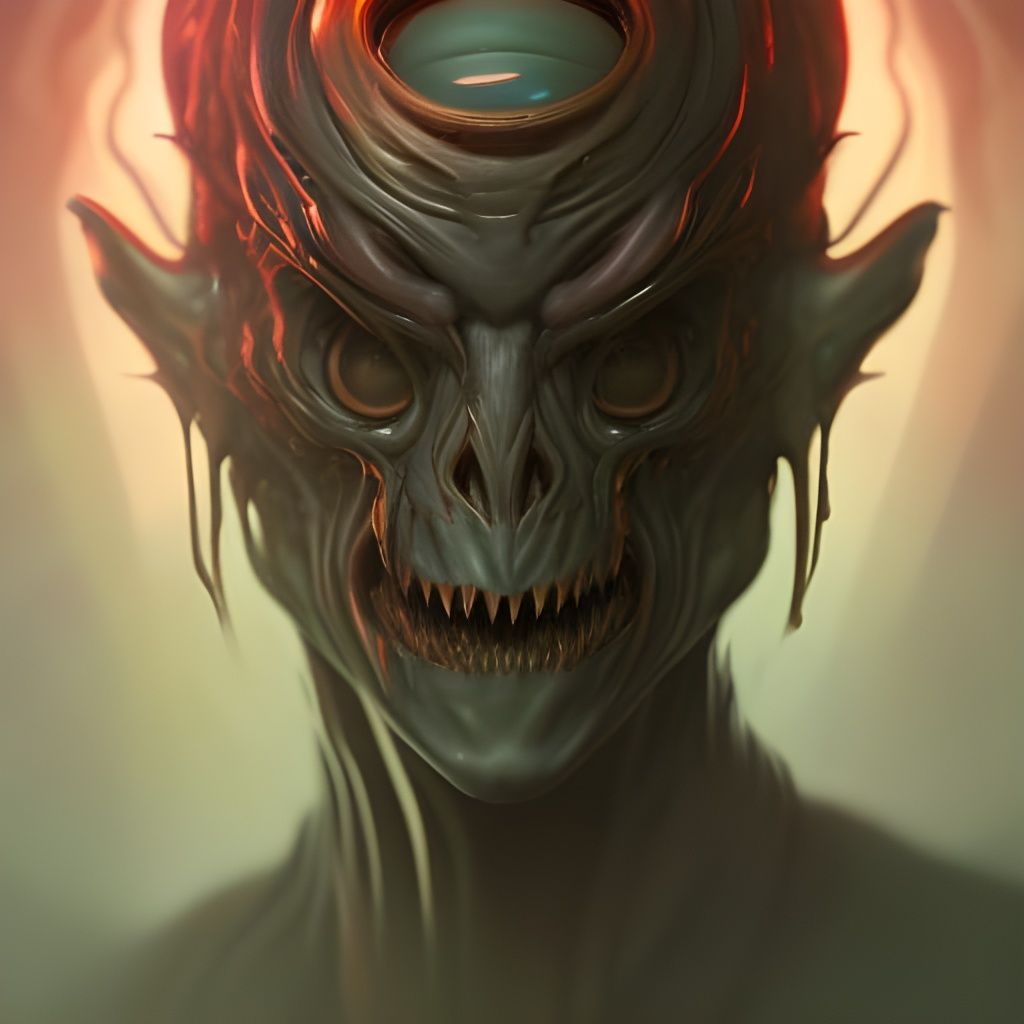 Detailed Demonic Alien Portrait in Digital Art Style