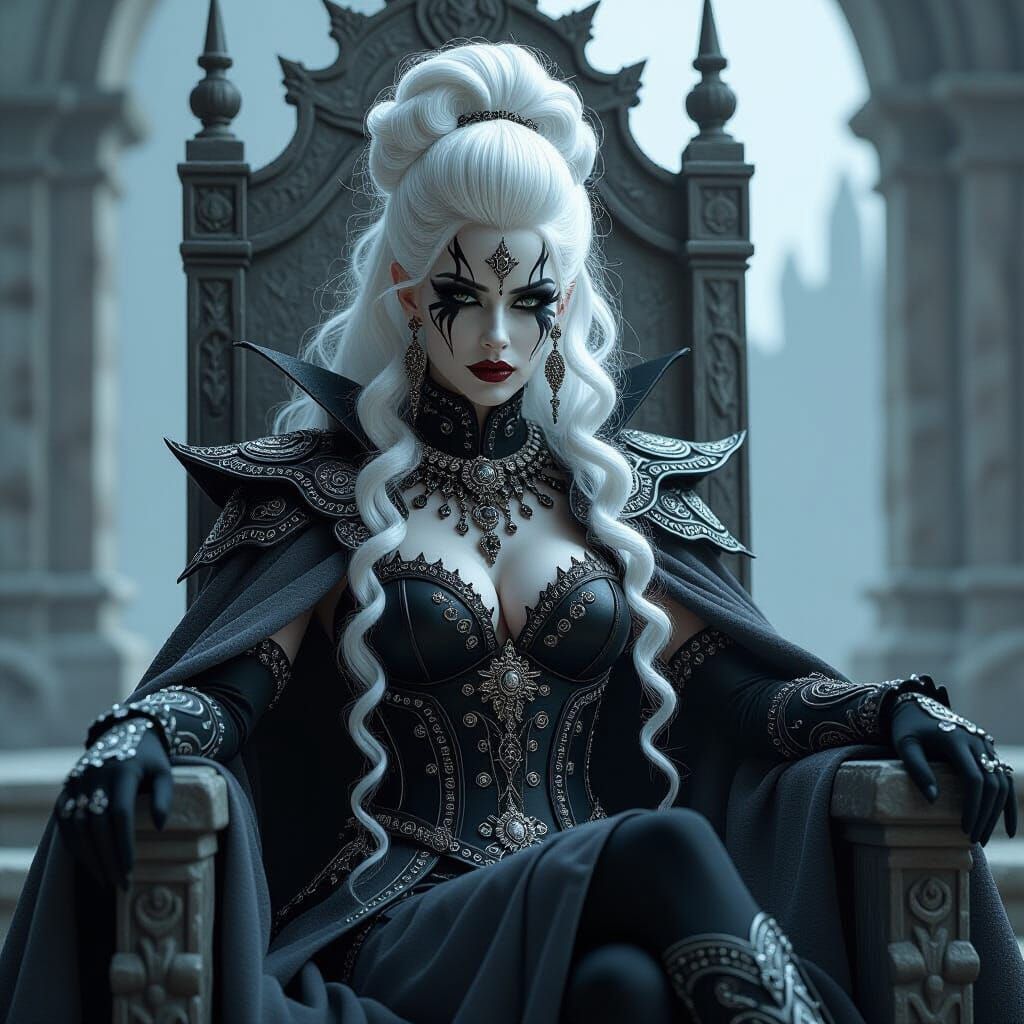 Gothic Vampire Queen on Stone Throne