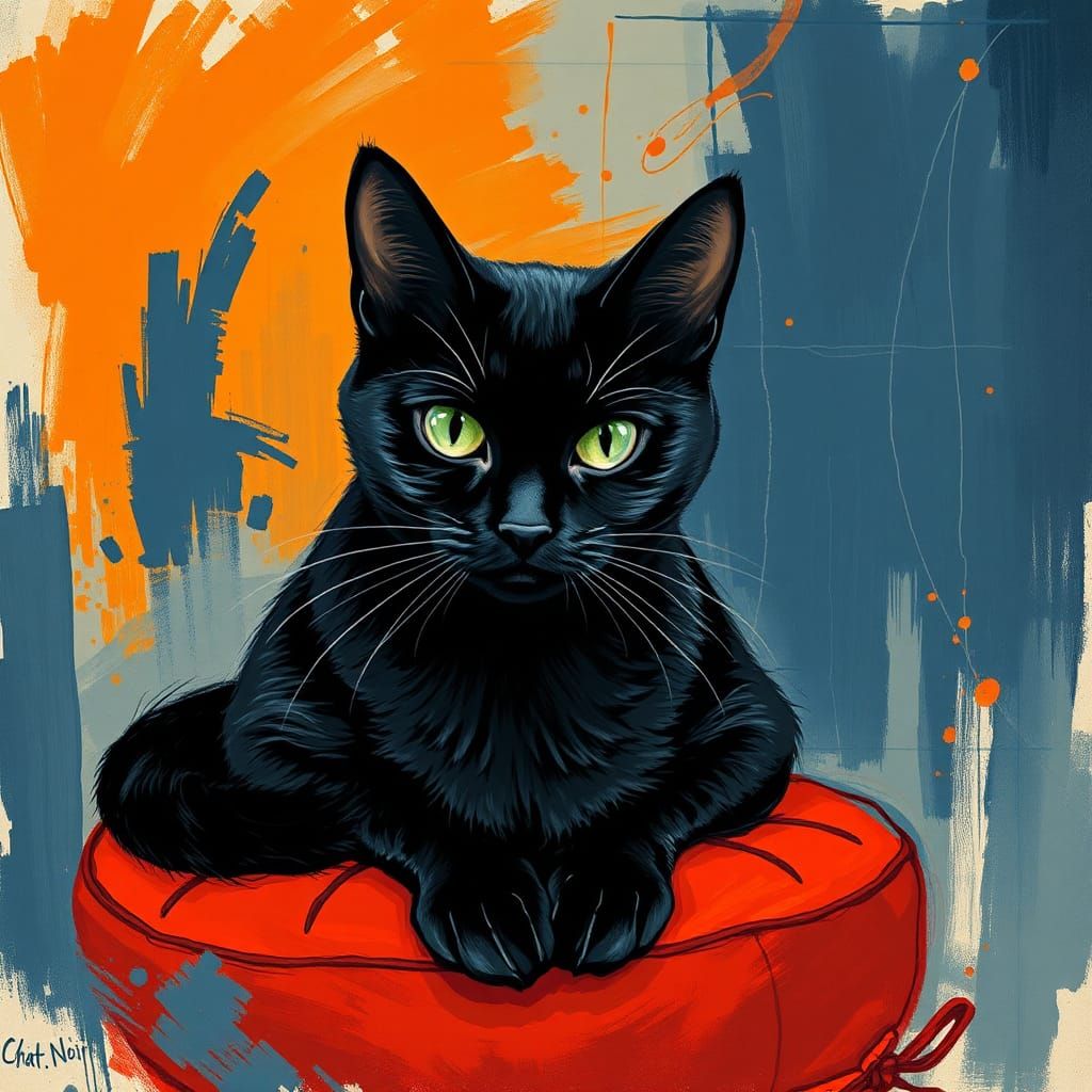 Black Cat in Toulouse-Lautrec Style