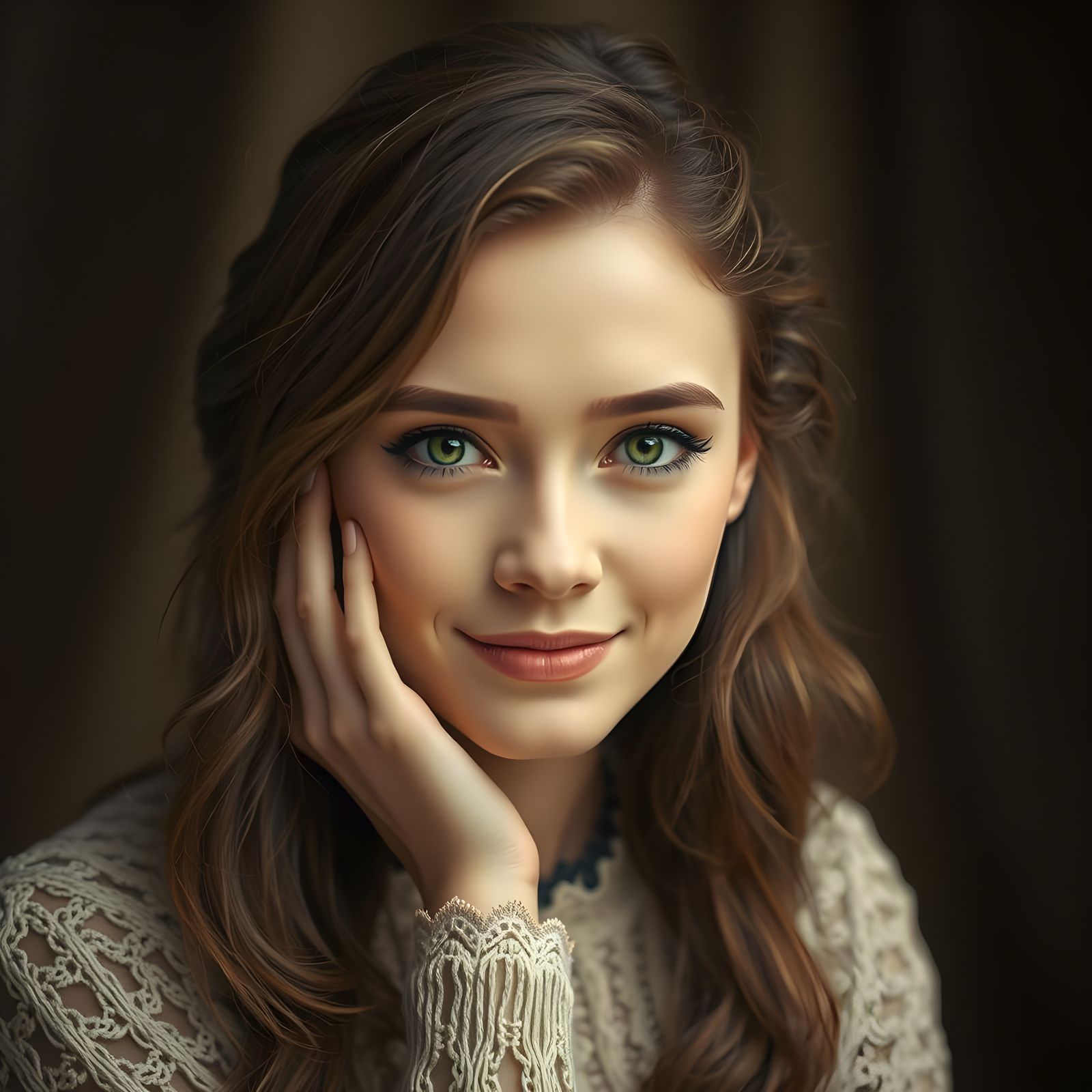 Mysterious Woman Beckons with a Secret Smile