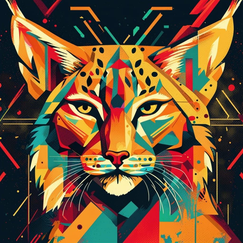 Pop Art Lynx in Geometric Bauhaus Style