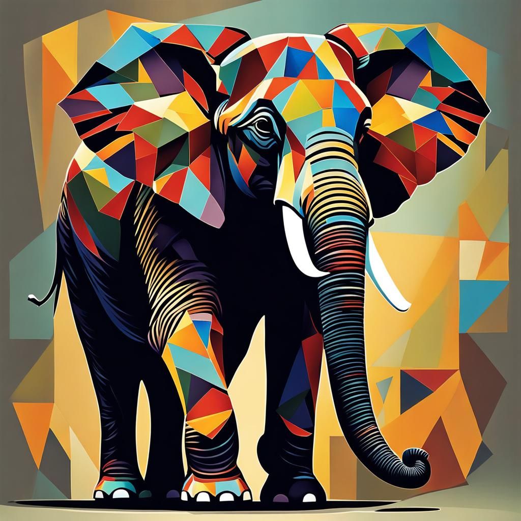 Elephant in Impressionist and Cubist Styles