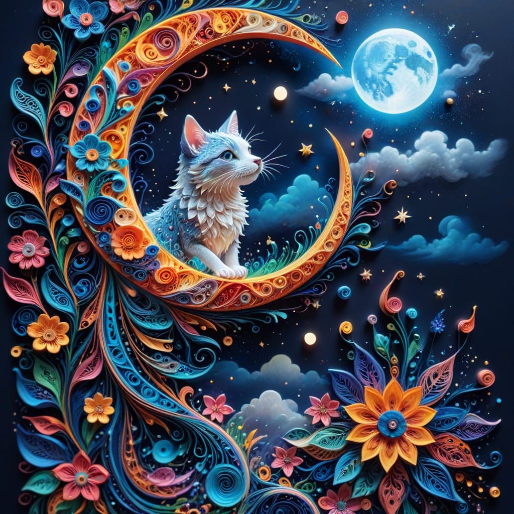 Vibrant Lunar Quilling Art in Soft, Dreamy Light