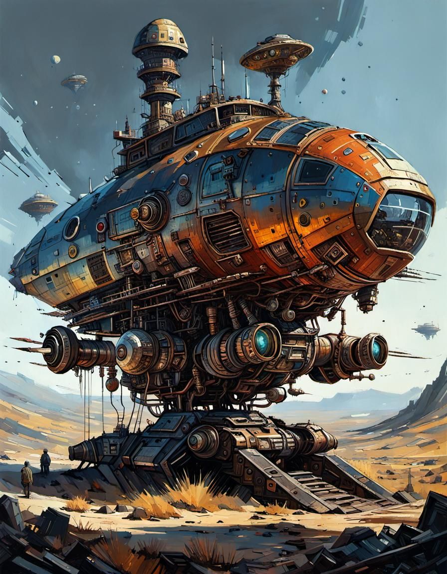 Alien Spaceship at Steampunk Maintenance Station