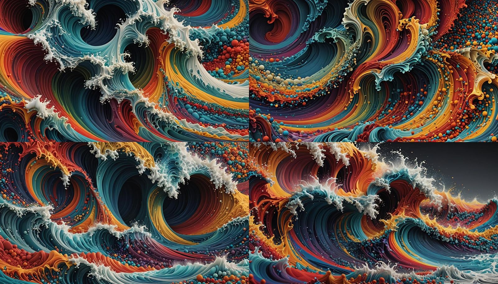 Renaissance-Style Generative Art: Giant Wave with Vector Flo...