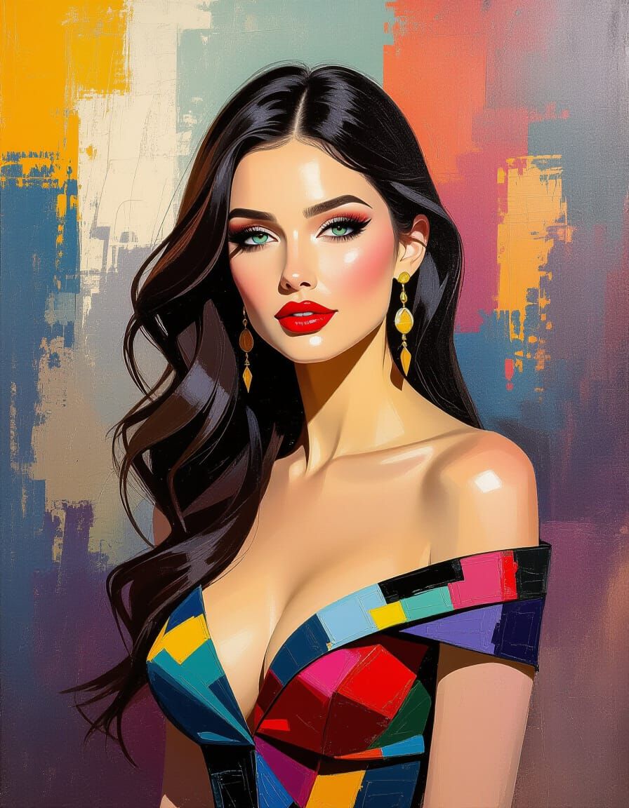 Elegant Woman in Abstract Expressionist Style