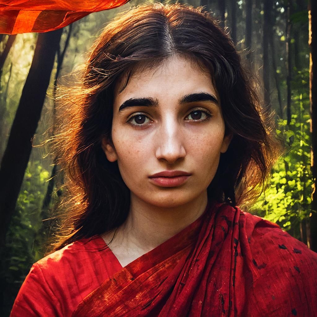 Vibrant Portrait Painting in Indian Folk Art Style