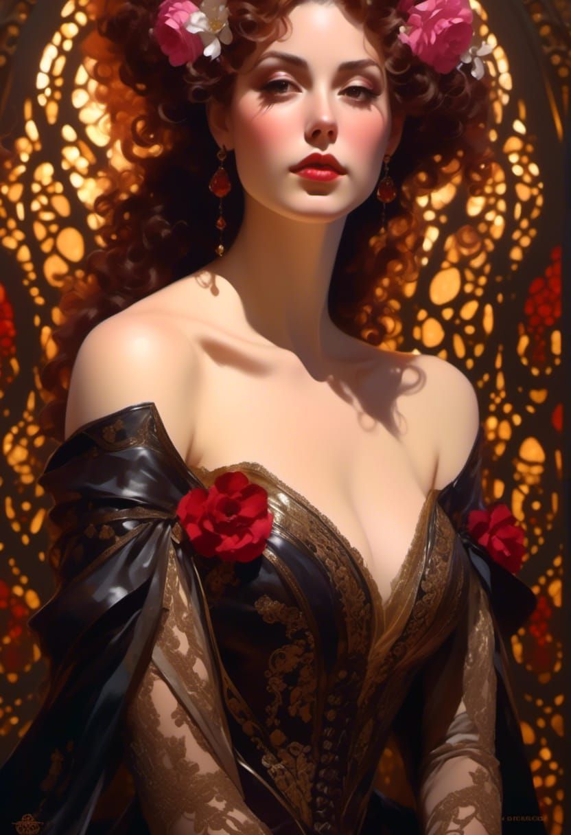 Rococo Portrait of Lady in Leather and Lace