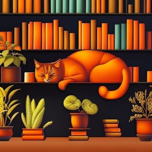 Orange Cat Sleeping: Detailed Digital Illustration