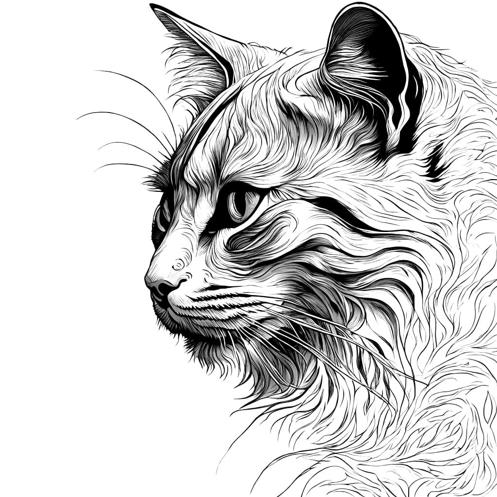 Elegant Feline Profile in Traditional Japanese Style