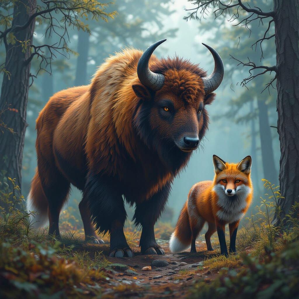 Majestic Buffoxalo in Mystical Forest