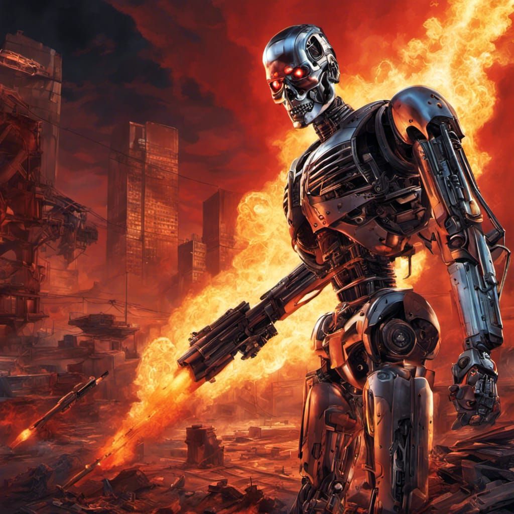 Terminator 2 Scene: Skinless Robot with Shotgun