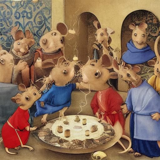 Mice Celebrate Hanukkah in Renaissance Animation Style