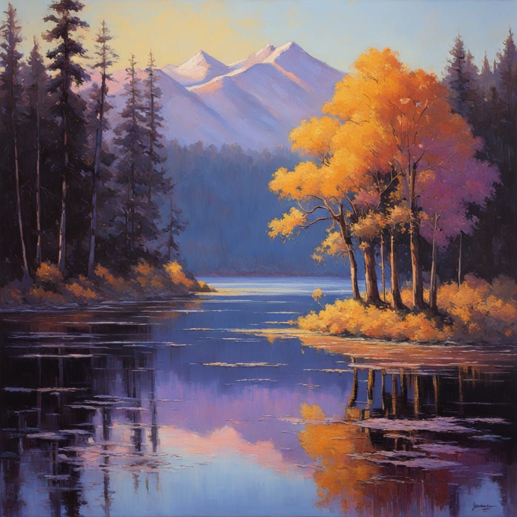Sunrise Breaks Through the Trees in Vibrant Oil Painting