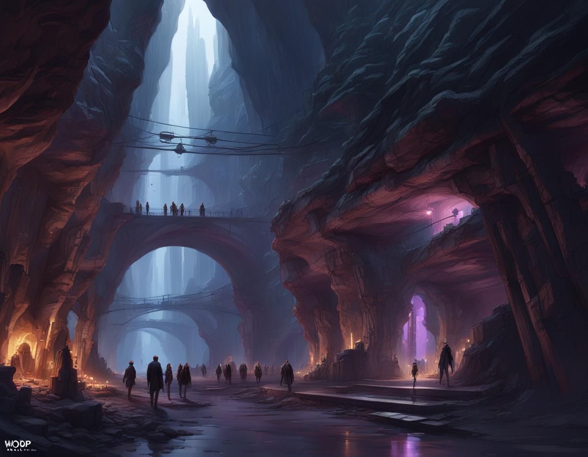 Underground City Illustration in Volumetric Lighting