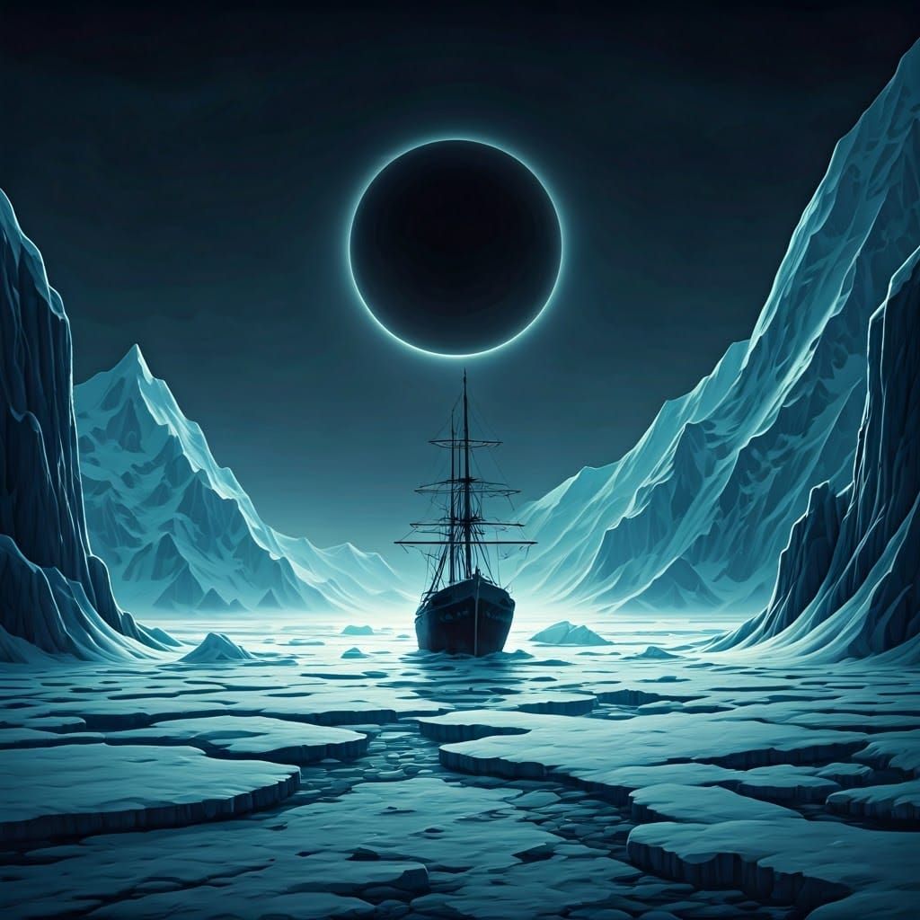Frozen Ship in Arctic Ice: Dark Surrealism