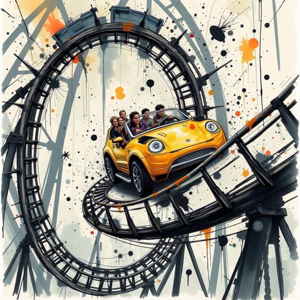 Roller Coaster Plunging into Pixelated Vortex