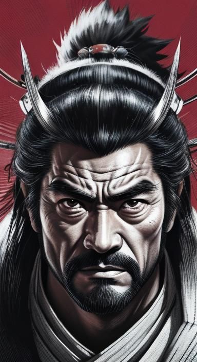 Toshiro Mifune, Yojimbo, samurai, with a sly look and an expressive smile, sci-fi modification, sci-fi art, sci-fi, futu...