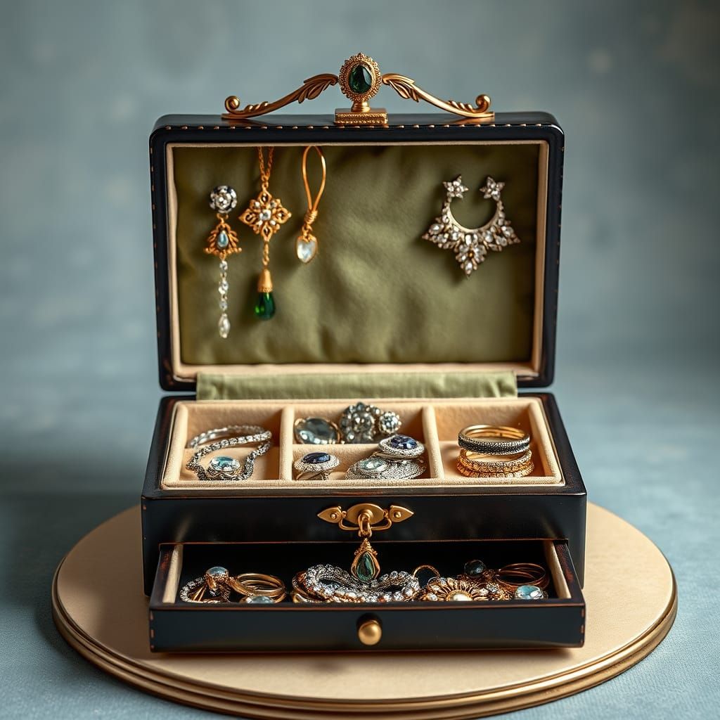 Jewellery Box Filled with Jewels and Jewellery
