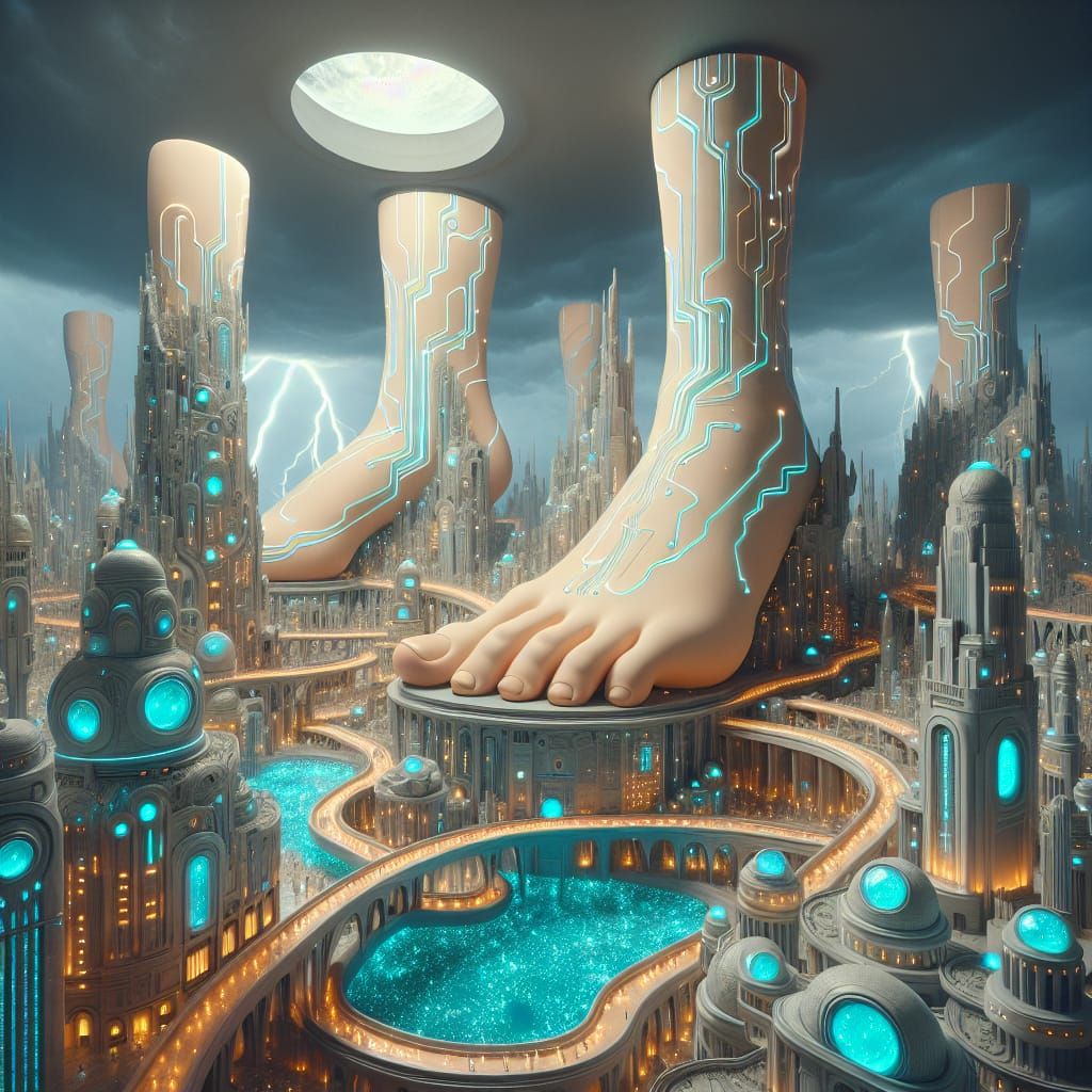 Whimsical Footpunk Cityscape in a Megastructure