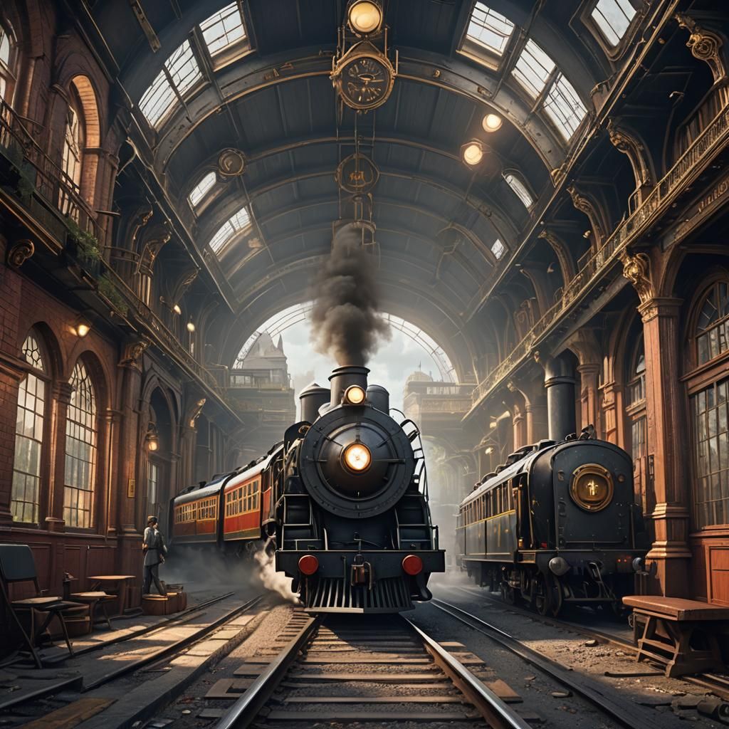 Time-Traveling Express Train in Detailed Matte Painting