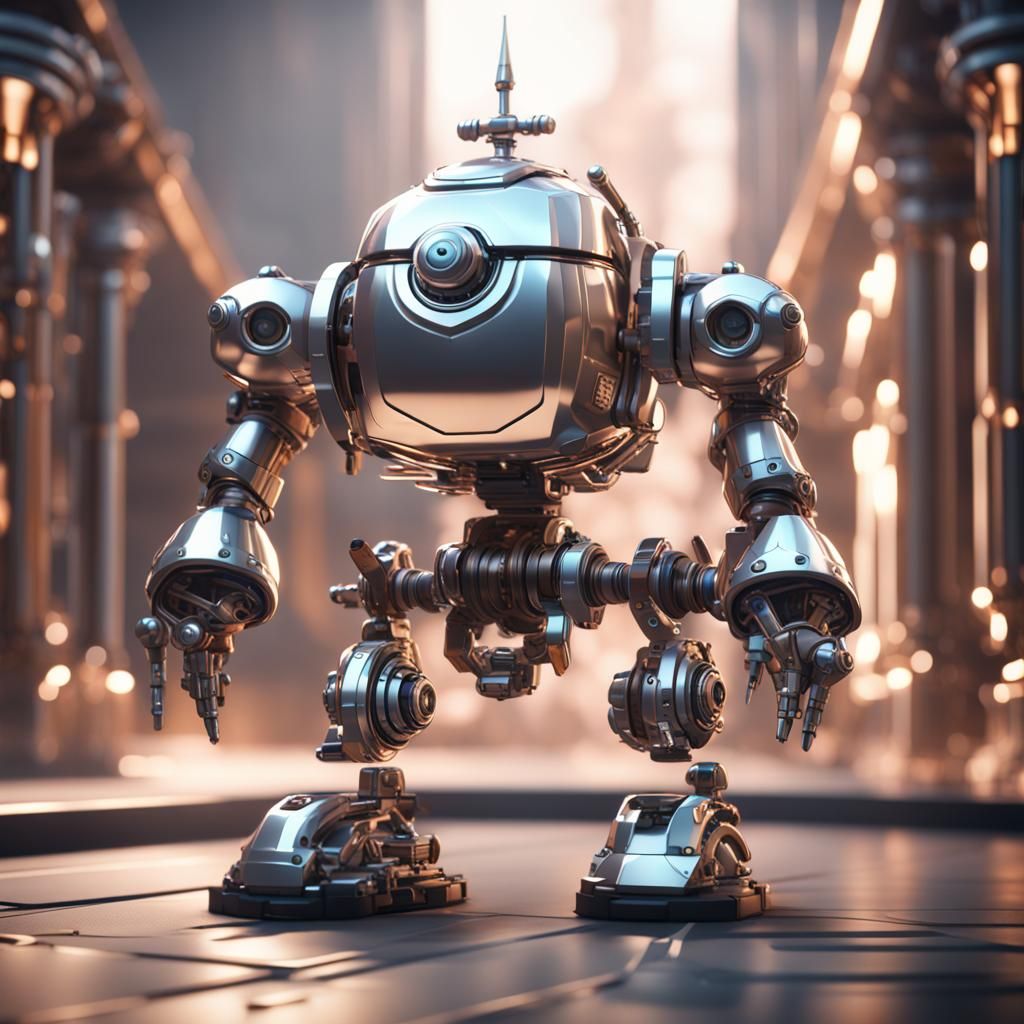 Futuristic Metal Butler with Intricate Mech Details