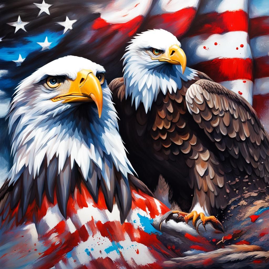 Eagles and Flag in Graffiti Splash Art