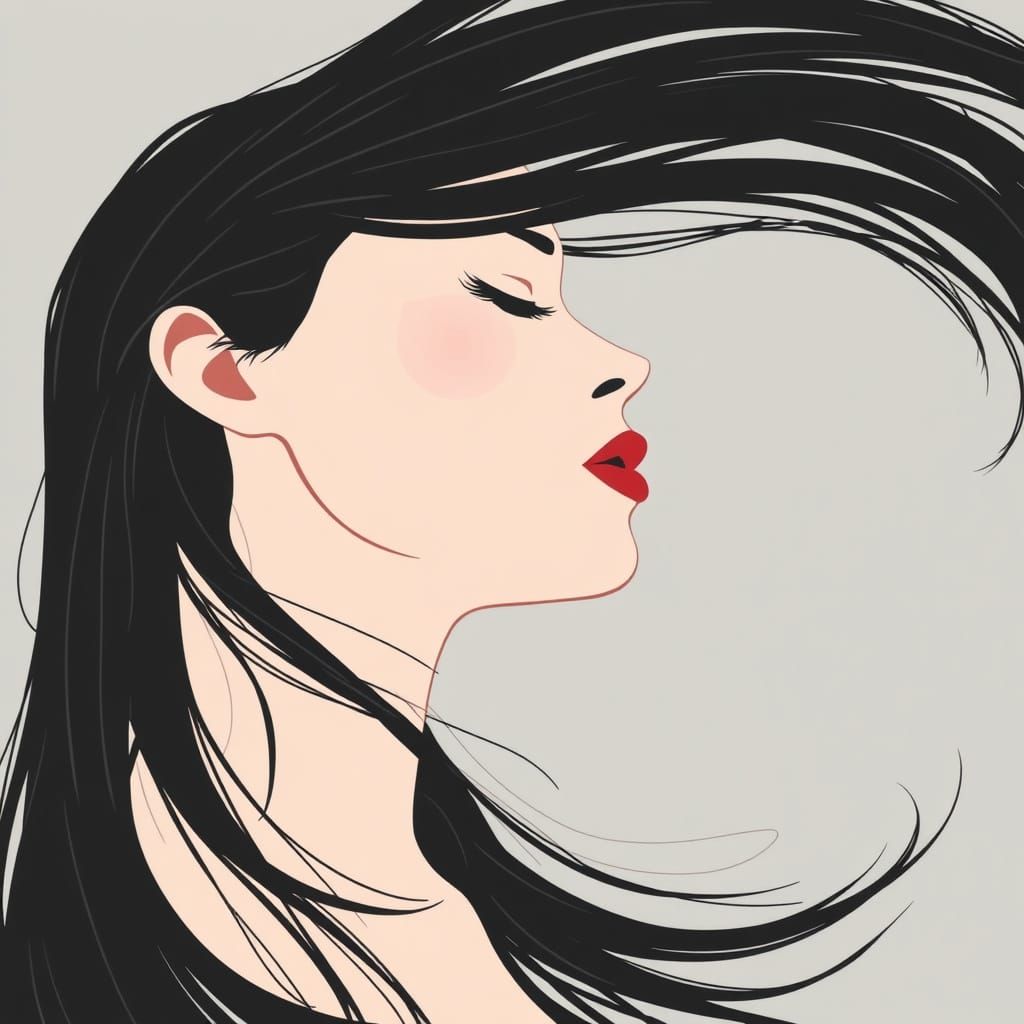 Abstract Woman Portrait with Flowing Hair