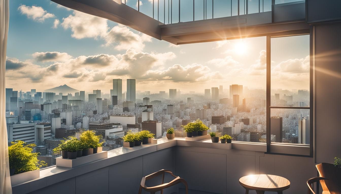 Aesthetic Tokyo Rooftop View with Heavenly Sunshine
